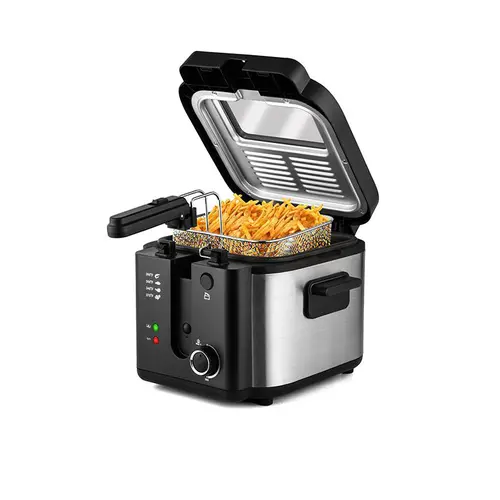 SUSTEAS Countertop Deep Fryer with Basket, 2.6QT (6 Cup) 1500W Electric Fryer for Individuals, Cool-Touch Design, Adjustable Temperature Control, Non-Stick Pot, Removable Lid, Easy-to-Clean Kitchen Appliance