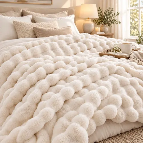 Raybee Soft Cozy Blanket For Bed ,Ultra-Soft 700GSM Cozy Plush Throw Blanket for Couch, Bed , Camping & Office , Cloud-like Fluffly Blanket,  Faux Rabbit Fur Blanket, Machine Washable Blanket ,Home Bedroom Decor