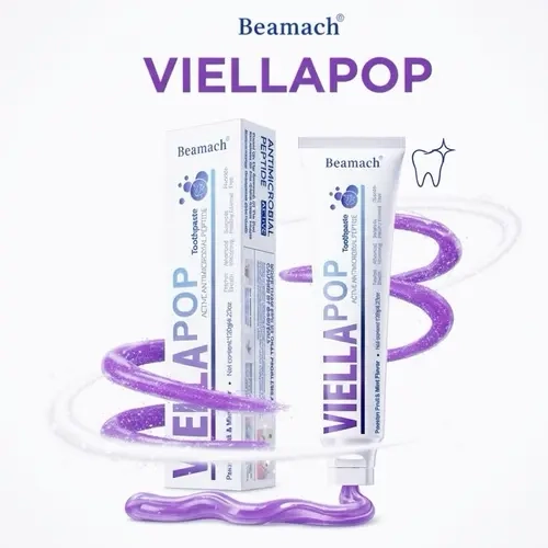 7-Day Whitening Viella Pop  Purple Toothpaste with Bursting Beads for Triple Stain Removal & Long-Lasting Fresh Breath, Fluoride-Free. Antimicrobial & Repair. Oral health