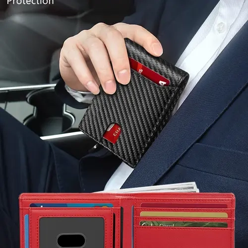 Men's Slim Bifold Wallet, RFID Blocking Microfiber Leather, Solid Color, Large Capacity, 9 Credit Card Slots, Perfect Gift for Holidays,Suitable for Thanksgiving, Christmas, men's gift giving, Valentine's Day