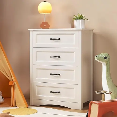 Gizoon Sturdy 4-Drawer Wood Chest - Anti-Toppling Cupboards Cabinets Dresser, Modern Chest Drawers, Bedroom Dresser with Fast 35pc Assembly (35 Pieces), Home Decor for Bedroom & Office