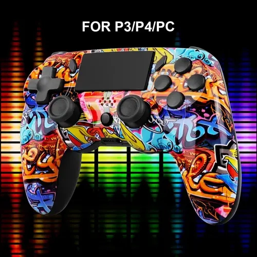 GAMINJA Wireless Game Controller with Graffiti Design, Motion Sensing Ergonomic Grip for PS3, PS4, PC Vibrant Colors, Rechargeable Lithium-Polymer Battery, Pc Gaming Peripheral, Rechargeable Portable Controller, Wireless Controllers, Gamepad