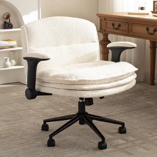 【Black Friday】Dowinx Criss Cross Chair with Foldable Armrests & Wheels, Wide Seat Space Saving Desk Chair with 3-Layer Cushion, Ergonomic Swivel Vanity Computer Chair for Bedroom & Home Office