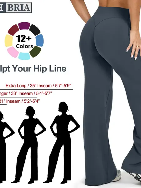 RICH BRIA Women‘s Casual Pants - High Waisted Loose-Fitting Wide Leg Yoga Pants - Comfortable & Elastic Soft Pants with Stretchy Material - Straight Leg Hem
