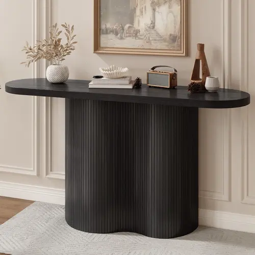 【FallDealsForYou】ONBRILL 55/57-Inch Fluted Entryway Table, Tambour Waterfall Design Console Table Behind Couch, Modern Wood Accent Sofa Table for Entrance, Hallway, Living Room