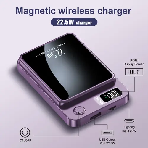 10000mAh Magnetic Wireless Power Bank - 22.5W Wireless Fast Chargeable Battery Power Bank, Compact Portable Charger with USB-C Cable, Compatible with iPhone 17/16/15/14/13/12/Pro Series