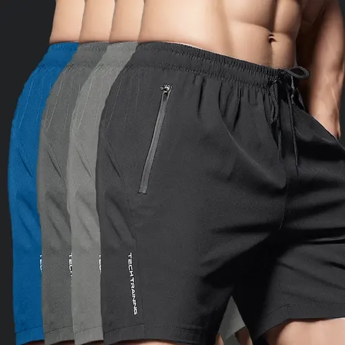 4pcs Men's Quick-Dry Swim Trunks with Zipper Pockets & Reflective Strips - Ice Cool Instant Cooling Fabric, Elastic Waistband, Drawstring, Perfect for Beach & Outdoor Activities  Active Swimwear | Quickdry Trunks | Polyester Elastane Blend