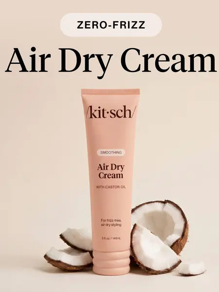 Zero-Frizz Air Dry Cream - Kitsch Smoothing Styling Cream with Castor Oil - 24-Hour Frizz Control - For Natural Textures