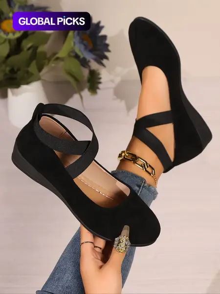 Soft Wedge Heeled Shoes for Women, Stylish Fashion Elegant Classy Closed-Toe Design in Faux Suede, Comfort Style for Day or Night Wear, Footwear, Wedged Heels