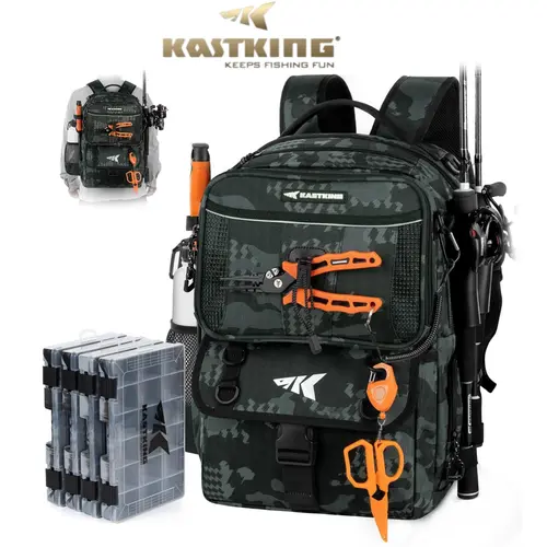 [SummerWins] KastKing BaitSpace 50L Fishing Tackle Backpack with Removable Bait Binder & 4 Tackle Boxes Rod Holders Storage Gear Camo Design SummerVibes Summer Survivals ,dealsforyoudays