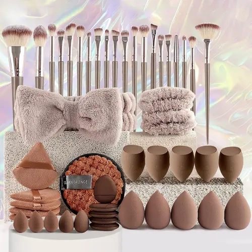 Yostyle 49-Piece Elegant Makeup Brushes Set - All-Multi-Functional Cosmetic Tool Kit for Beginners with Foundation Brush for Flawless Look, Champagne Beauty Kit, Black Friday Offer