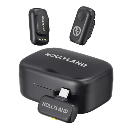 Hollyland Lark A1 Duo USB-C Version Wireless Microphone for iPhone 17/16/15 & Android, 48kHz/24-bit, 3-Level Intelligent Noise Cancel, Mini Mic for YouTube, Podcast, Vlogging (Black, 2TX + USB-C RX + Charging Case)