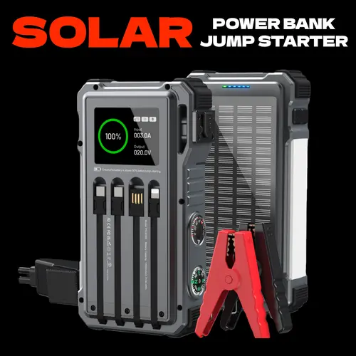UUKTO 44.4Wh Solar Portable Charger - 45W Fast Charging, Built-in 4 Cables, 7 Ports, Overload Protection, 3 LED Signaling Modes, Car Accessory Emergency Jump Start+Bank, Carabiner for Mobile Devices, Trucks, Boats