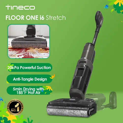 Tineco FLOOR ONE i6 Stretch Wet Dry Vacuum Cleaner,Vacuum & Mop in One Step,20kPa Powerful Suction,180° Lay-flat Design,Anti-Tangle Design,Full-path Self-cleaning&5min Drying with 85℃(185℉) Air,Up to 40* minutes Runtime,Upgraded Pouch Cell, Cordless Stick