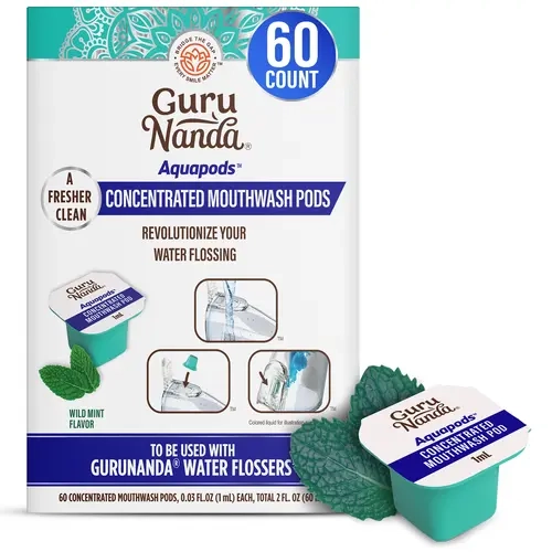 GuruNanda Aqua Pods Pre-Measured Concentrated Mouthwash for Water Flossers with Pod Chamber, Fluoride & Alcohol-Free, Wild Mint Flavor, 60 count