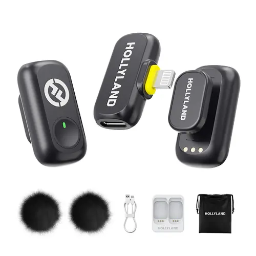 Hollyland LARK A1 Compact 2.4GHz Wireless Mini Microphone (2TX + Lightning RX), USB Rechargeable Mic, Lightning Port, Quick Plug, 48kHz/24-bit Magnetic Audio Device for iPhone 10-14, Content Creators' Live Podcast Equipment