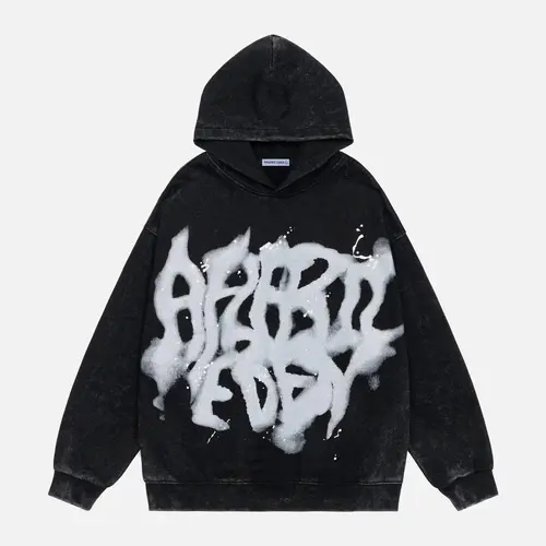 Aelfric Eden Men's Cotton Vintage Printed Hoodie - Abstract Print, Acid Washed, Long Sleeve, Streetwear Sweatshirts, Trendy, Chic Brand Clothing for Back to School, First Day Outfits