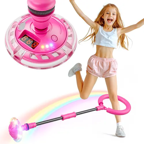 Unisex 3-in-1 Foldable Portable jbee ctrl Sports Skip Ball for Ages 6+, LED Display Counter Timer, Ankle-Jump Action Cardio Fun, Rechargeable Colorful Flash Wheel, EVA Handle Toy, Indoor Outdoor Gift