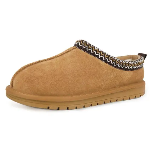 EVELLYHOOTD Men's Classic Genuine Leather Suede Slip-On Ankle Booties - Faux Sheepskin Fur-Lined, Braided Low Shaft, Round Toe, Mini Platform, Soft Flexible Non-Slip Sole, Casual Black Footwear for Walking, Outdoor Use (Fits Thick/Thin Pants)