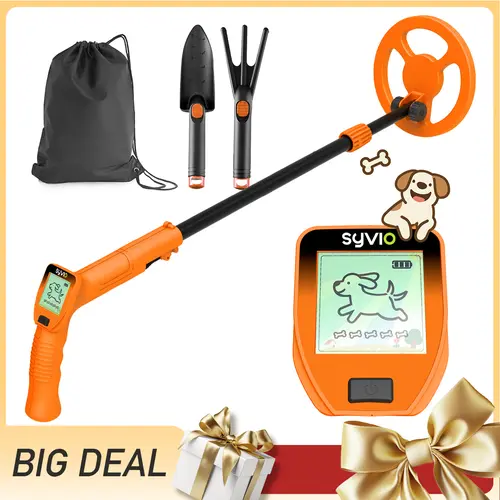Syvio Children's Metal Detector Learning Machine for Ages 8+, 27.5"-37.8" & 39.3"-51.3" Adjustable Stem, 6" ABS Ground Search Coil, Intuitive LCD Display, Lightweight Garden Tool, Cool Gifts for Kids with Disc Mode
