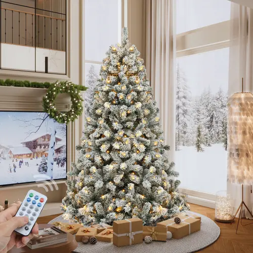 【11 Light-Modes】YITAHOME Pre-Lit Artificial Christmas Tree with Remote Control, 4.5ft/6ft/7.5ft/9ft, Warm White & Multicolor LED Lights, Full PVC Branches, Easy Assembly, Holiday Home Decor