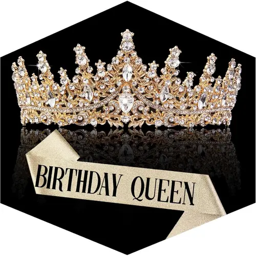 Gold Crown for Women Crystal Princess Tiaras Rhinestone Queen Headband Wedding Bridal Hair Accessories Birthday Prom Pageant Party Coming of Age Ceremony Photo Props