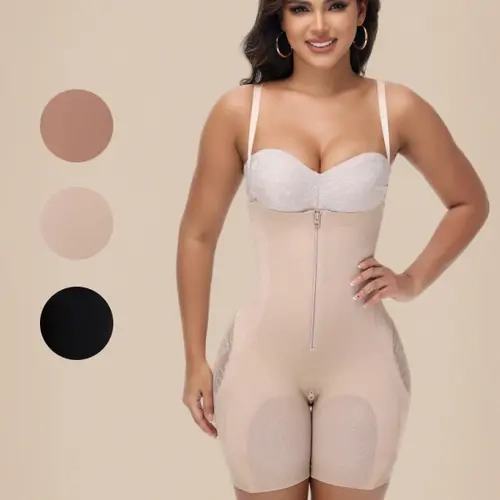 ChicCurve High-Waisted Tummy Control & Butt-Lifting Shaping Shorts for Women Breathable Fabric with Zipper Detail Plain Design Comfortable Bodysuit Minimalist Basic Style Shapewear