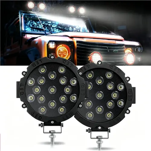 Black 2-Pack Dual LED Flood+Spot Combo Work Light Pods - 7-in 51W 2500lm Metal Aluminum Alloy Auxiliary Lighting, 12V/24V Automotive Vehicle Driving Accessories (2pack Coverage, Red or Black Set Option)