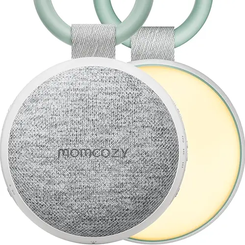 Momcozy Portable Sound Machine with Night Light, White Noise Sound Machine for Baby, 20 Soothing Sounds, Sound Therapy, Long-Lasting Power, Timer, Clips on Stroller, Baby Shower Gifts