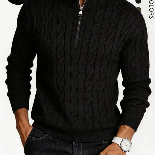SAND SOUND Men's Plain Quarter-Zip Knitwear, Elegant Stand Collar Long Sleeve Pullover, Preppy College Style Top with Premium Fabric for Fall Winter Daily & Halloween Wear
