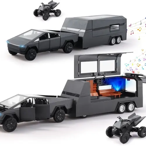 1/32 Alloy Metal Diecast Collectible Toy Trucks - Pull-Back Vehicles with Lights, Sounds & Panoramic Sunroof, Diecast Car & Mechanical Model Options, Mini Truck Design, Boy Gifts for Ages 3+, Car Ornaments, Diecast Car Pull-Back Vehicles Diecast Model Tru