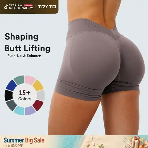 [SIZE UP 1] TRYTO LJ V-Back Scrunch Shorts Sports Yoga Women Workout Fitness Sportswear Activewear Gym Outdoor Running Short #BackToSchool Stretchy Shorts Tight Fitted Shorts