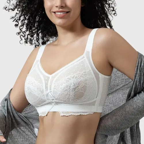 WMTANGLI Ultra Thin Breathable Full Cup Bra No Underwire Minimizer Plus Size White