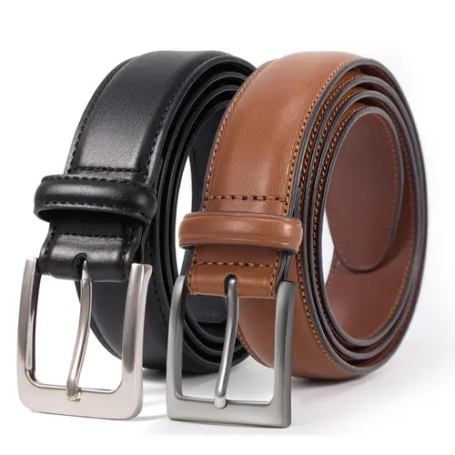 VATAN Men's 2-Set Heavy Duty Genuine Leather Stretch Belts - Sequin Decor, Hook Buckle, Leather Adjustable Belts, Birthday Gift-Ready Duo for Party, Daily Wear