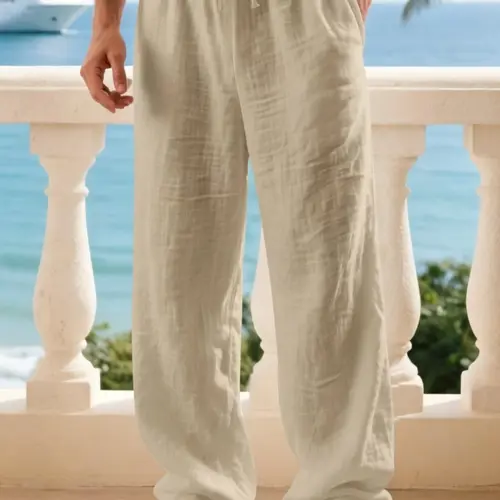 Men's Linen Casual Straight Leg Pants, Breathable Comfortable Fashion Long Trousers, Casual Beach Pants Perfect for Outdoor Travel Vacation Daily Wear