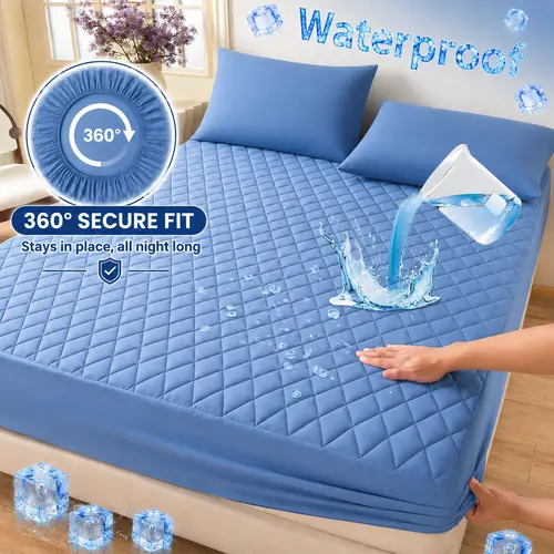 Raybee Queen Size Rectangular Waterproof Mattress Protector - Polyester Deep Fitted (6-16'' Pockets), 360° Snug Fit Full Guard, Microfibre Breathable Cooling Touch, Machine Washable Durable for Bedroom, Hotel (Includes Pads & Toppers)