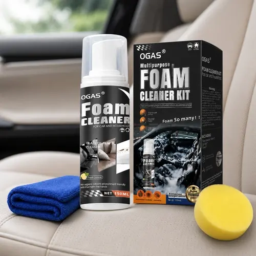 Multipurpose Foam Cleaner Kit 150ml with Sponge & Towel – Car Interior & Home Deep Clean, Fresh Lemon Stain Remover for Seats Dash Sofa Fabric