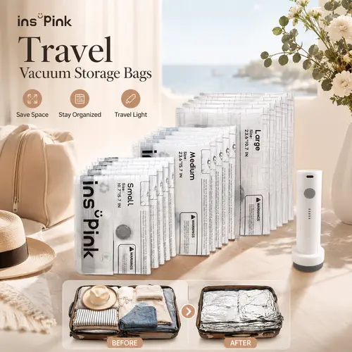 Inspink Cordless Vacuum Sealer Machine, 25W Rechargeable USB-Powered Home Storage Saver with 9/15 Compact Bags - Portable Sealing Device, Upgraded Travel Pump, USB Mini Bags, Space-Saving Organizer, Father’s Day Gift, Usb Mini Sealing Device Storage Bags