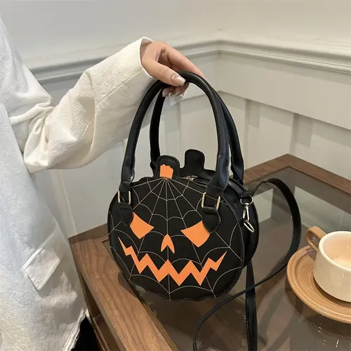 Women's PU Leather Crossbody Shoulder Bag - Cross Body Purse, 2026 Retro Classic Halloween Graphic Bag with Cute Spooky Jack-o'-Lantern Design