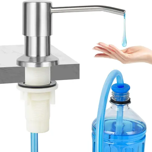 Brushed Nickel Stainless Steel Soap Dispenser Pump - Sturdy, Rust-Resistant, Corrosion-Resistant, Height-Adjustable, Leak-Proof Press-Activated Kitchen Sink Countertop Dispenser with 47in Extension Tube Kit (Non-Glass Container)