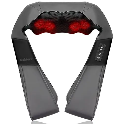 Medcursor Gray Shiatsu Neck & Shoulder Massager with Heat - 3D Kneading Portable Pillow, Hands-Free Ergonomic No Pattern Selfcare Gift for Adults' Burnout Recovery, Deep Tissue Muscle Relaxer, Neck Shoulder Relaxer, Massagers for Body