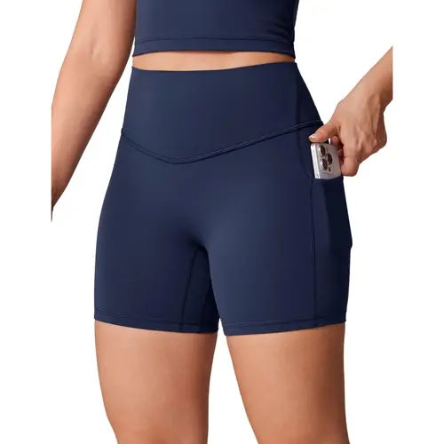Unissu Hugcurve Women's 5in No Front Seam Active Shorts - Compressed Elastic Waist, Curvy Stretch, Medium Compression, Deep Pockets, V-Back Seam, Workout Bottoms