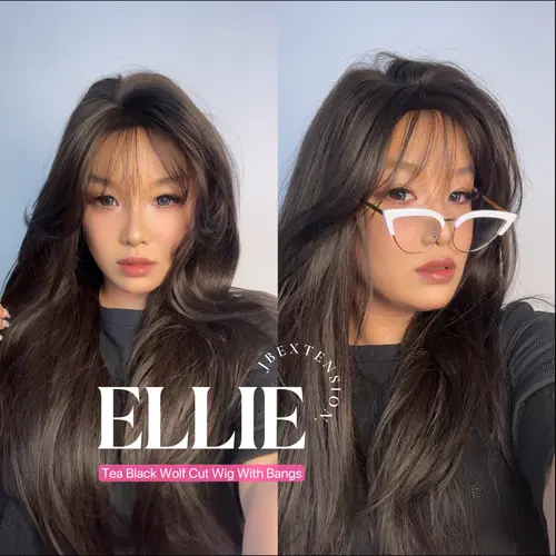 JBEXTENSION 26 Inches Scalpiana Wolf Cut 3.5X4 Hard Silky Top Natural Scalp Effect Wig With Bangs ELLIE SILK TOP