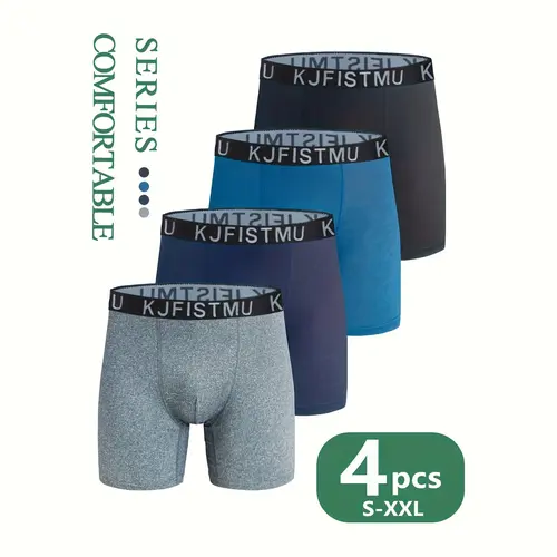 KJFISTMU Men's 4-Pack Breathable Mid-Rise Solid & Mixed Color Boxer Briefs - High-Elasticity Activewear Sportswear, Suitable for Running, Everyday Wear, Fashionable Menswear Athletic Gift