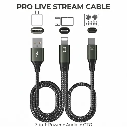 Summerwins 3-In-1 OTG Multi-Port Charger Adapter - Pull-Resist Nylon Braided Metal Connector, USB-C/Lightning/USB-A Ports, Cable for Cellphones & Electronic Sound Devices, Live Broadcast & Charging Tool, Type-C/Lightning