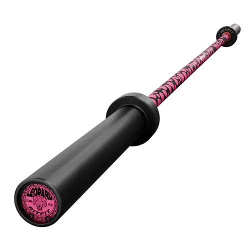 RITFIT Women's Pink Leopard Print Straight Weighted Bar - 15kg, 25mm Hand Grip, Ceramic Coating, Smooth Spin, 1200 lbs Load Capacity, 3D Aluminum Logo, Muscle Exercise Equipment for Home Gym Workout Gear