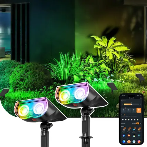 [Halloween Lights] Linkind SL5C Smart Solar-Powered Outdoor Spotlight, WiFi Adjustable LED Flood & Spot Lighting, Solar Charging with App Control, Color-Changing Cool-Warm White, IP67 Water Resistant, Music Sync, USB-C Backup, Easy Upkeep for Yard Garden