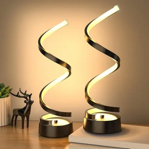 2-Pack Black Dimmable Decorative Table Lamps with Bases & Shades, 1-Touch Adjustable LED Lights, AC-Powered Abstract-Shaped Lamps with Cool/Neutral/Warm Tones for Bedroom, Home Office, Adjustable Lights