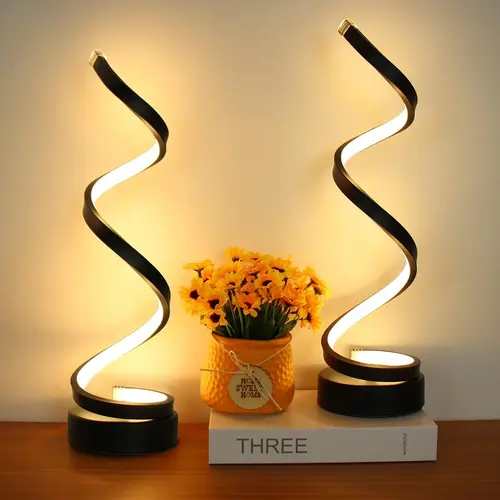 2-Pack Modern LED Table Lamps, 12W Dimmable Spiral Desk Lamps with 3 Adjustable Light Colors & 10-Level Dimming, Room Decor Desk Accessories for Bedroom Indoor Lighting