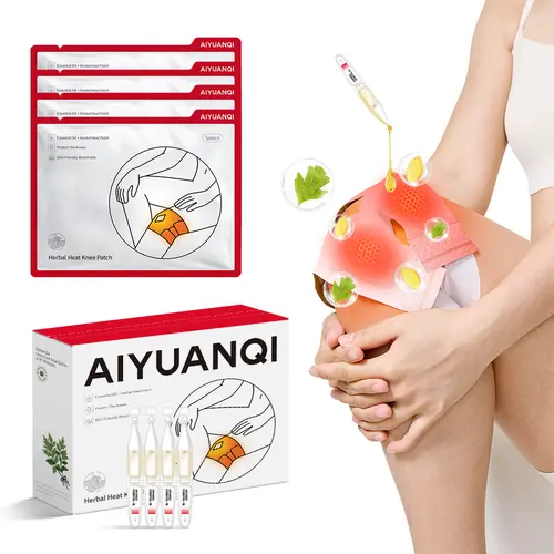AIYUANQI Herbal Heat Knee Patches - 4 Count, Long Lasting Warm Relief for Joint Pain, Stiffness, Runners & Daily Use